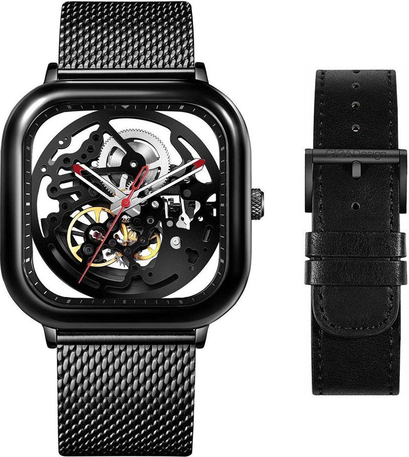 Relógio Masculino Ciga Design Z011-BLBL-W13 Skeleton Mechanical Watch Full Hollow Black